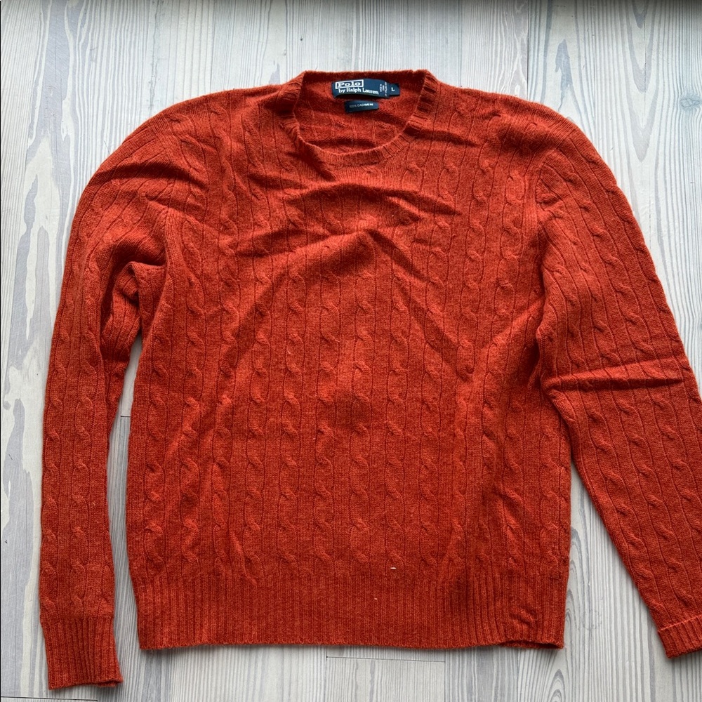 Polo Ralph Lauren Men's Crewneck Sweater in Rich Rust Orange. 100% Cashmere.